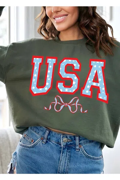 Bella Closet Usa Fleece Sweatshirt In Green