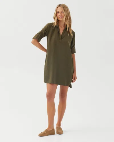 Bella Dahl A Line Rolled Tab Sleeve Dress In Green