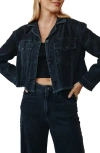 Bella Dahl Anya Studded Fringe Trim Denim Jacket In Blue