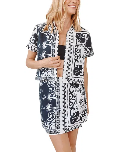 Bella Dahl Bandana Short Sleeve Camp Shirt In Blue