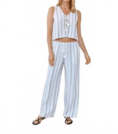 Bella Dahl Beach Pant With Tassel Drawstring In Rosewood Stripe In Blue