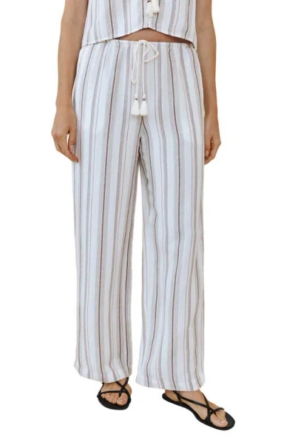 Bella Dahl Beach Stripe Linen Blend Drawstring Pants In Multi