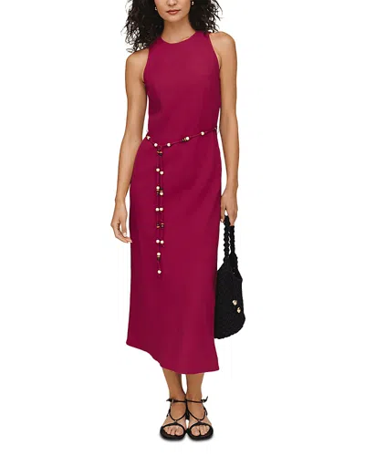 Bella Dahl Beaded Belt Bias Midi Dress In Burgundy