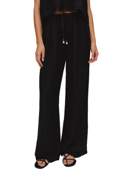 Bella Dahl Beaded Drawstring Linen Blend Beach Pants In Black