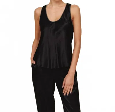Bella Dahl Beaded Trim Satin Tank In Black