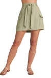 BELLA DAHL BELTED LINEN CARGO MINISKIRT