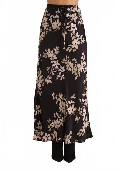 Bella Dahl Bias Maxi Skirt With Tie In Ivory Floral Print In Brown