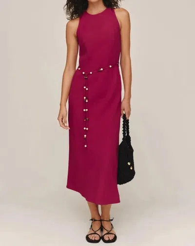 Bella Dahl Bias Midi Dress With Beaded Belt In Sangria In Burgundy