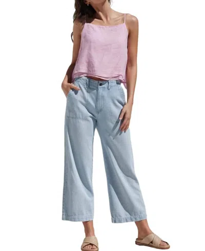 Bella Dahl Blakely Utility Wide Leg Crop Pant In Sun Faded Wash In Blue
