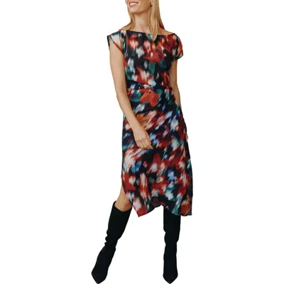 Bella Dahl Blurred Boat Neck Midi Dress In Blurred Floral Print