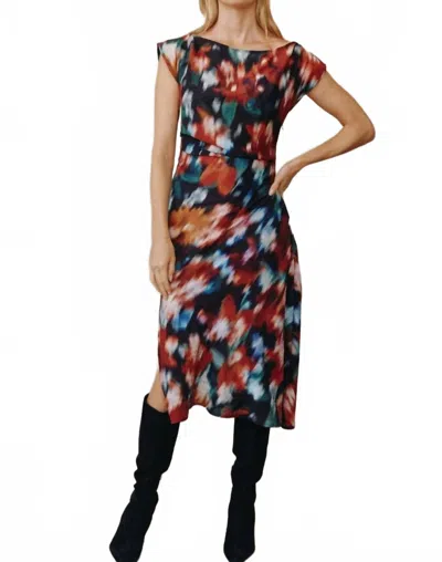 Bella Dahl Boat Neck Cap Sleeve Midi Dress In Blurred Floral In Multi