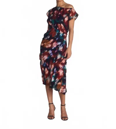 Bella Dahl Boat Neck Cap Sleeve Midi Dress In Blurred Floral In Multi