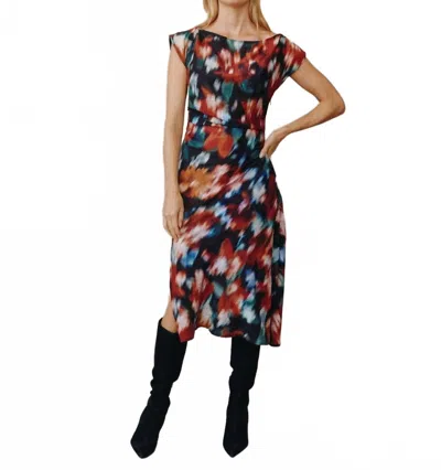 Bella Dahl Boat Neck Cap Sleeve Midi Dress In Blurred Floral Print In Multi
