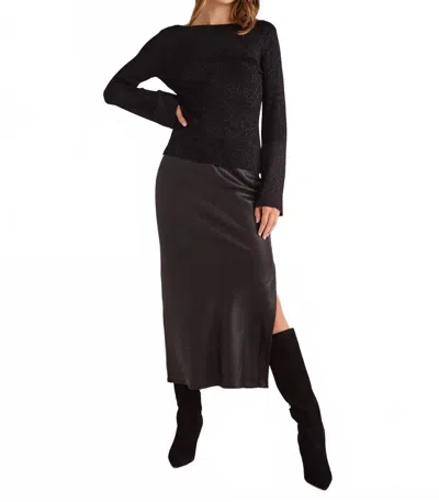 Bella Dahl Boatneck Long Sleeve Sweater In Black/metallic In Animal Print