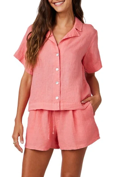 Bella Dahl Boxy Linen Camp Shirt In Pink