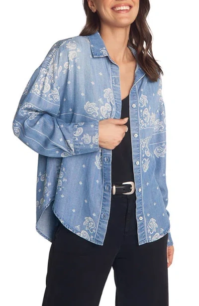 Bella Dahl Boyfriend Paisley Oversize Denim Button-up Shirt In Blue