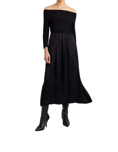 Bella Dahl Bracelet Length Off Shoulder Midi Dress In Black