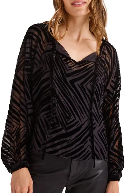 Bella Dahl Burnout Velvet Split Neck Top In Black