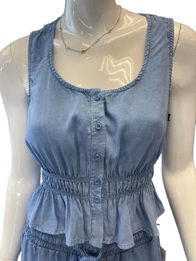 Bella Dahl Button Front Shirred Tank In Bayside Blue