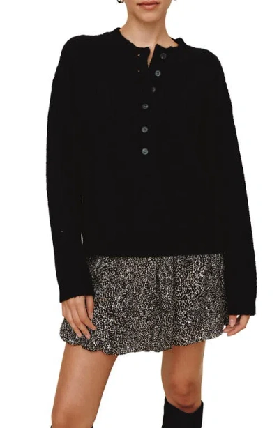 Bella Dahl Button Placket Merino Wool Blend Sweater In Black