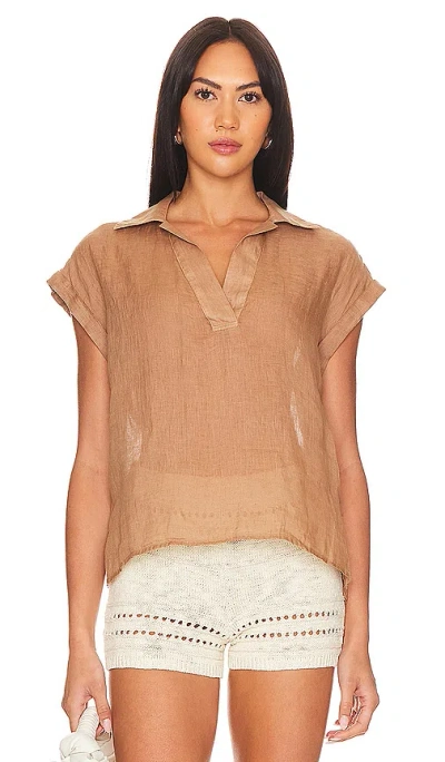 Bella Dahl Cap Sleeve Henley In Desert Brown