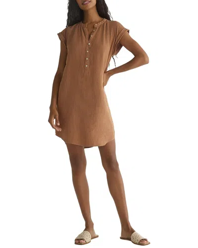 Bella Dahl Cap Sleeve Linen Henley Dress In Brown