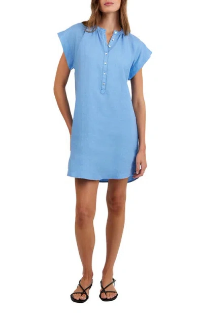 Bella Dahl Linen Cap Sleeve Henley Mini Dress In Blue