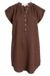 Bella Dahl Cap Sleeve Linen Henley Minidress In Cocoa Cabana