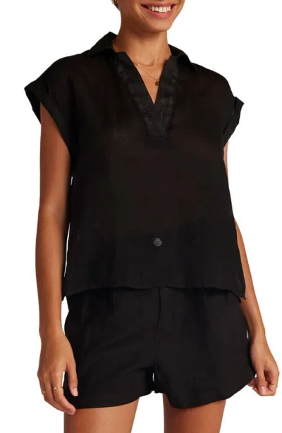 Bella Dahl Cap Sleeve Henley Top In Black