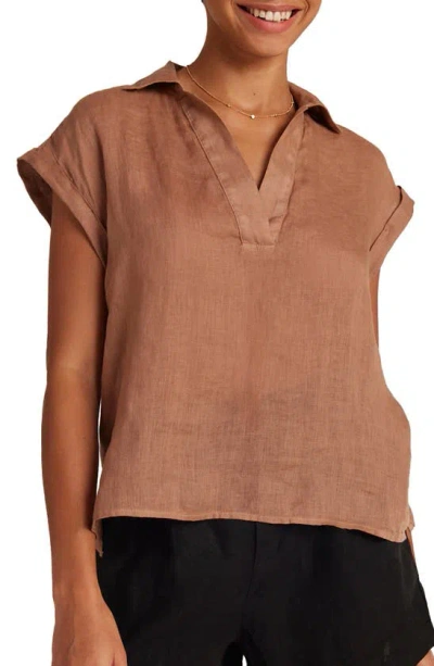 Bella Dahl Cap Sleeve Linen Top In Desert Brown