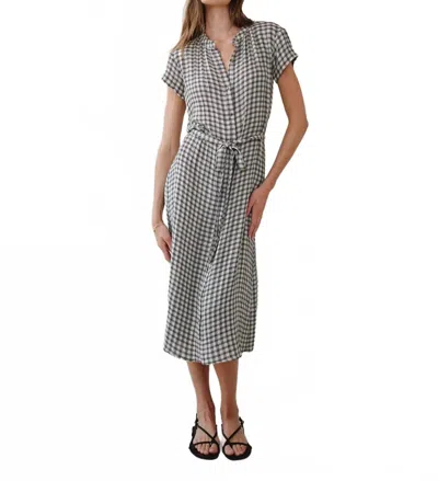 Bella Dahl Cap Sleeve Maxi Shirt Dress In Ivory Check Plaid In Gray