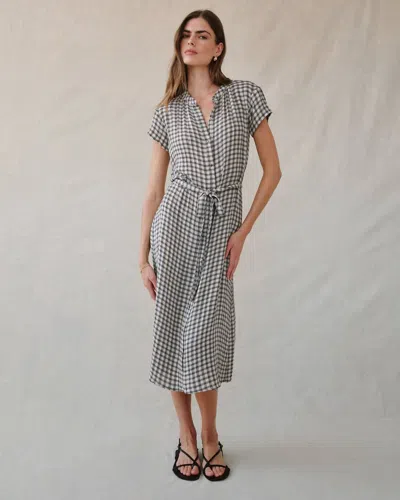 Bella Dahl Cap Sleeve Midi Shirt Dress In Ivory Check Plaid In Multi