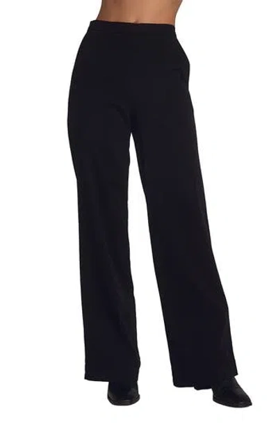 Bella Dahl Catalina Pull-on Flat Front Wide Leg Pants In Black