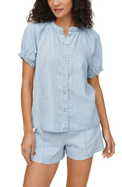 Bella Dahl Chambray Short Sleeve Button-up Shirt In Blue