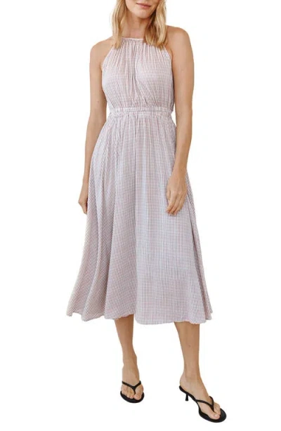Bella Dahl Check Print Cutout Halter Midi Dress In Gray