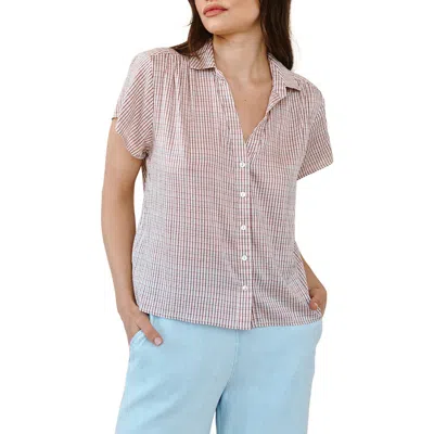Bella Dahl Check Shirred Short Sleeve Button-up Shirt In Multi