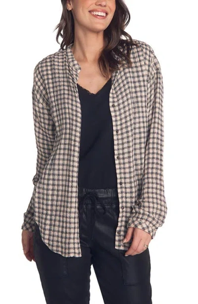 Bella Dahl Check Textured Mandarin Collar Button-up Shirt In Brown