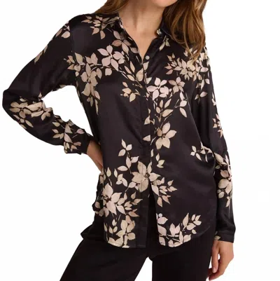 Bella Dahl Clean Front Hipster Shirt In Ivory Floral Print In Black