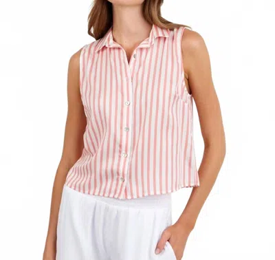 Bella Dahl Clean Sleeveless Button Down Top In Wild Coral Stripe In Pink