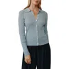 Bella Dahl Collared Button-up Rib Sweater In Blue