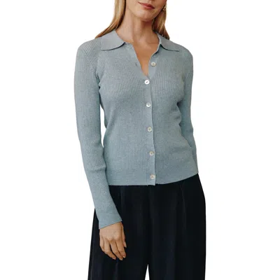 Bella Dahl Collared Button-up Rib Sweater In Blue