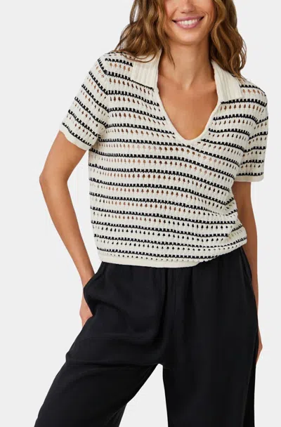 Bella Dahl Collared Popover Sweater In Ivory Black Stripe In White
