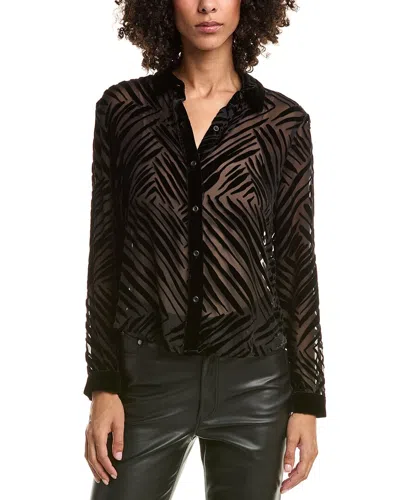 Bella Dahl Contrast Button Down Silk-blend Shirt In Black