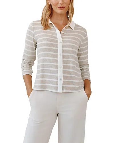Bella Dahl Stripe Contrast Placket Knit Button-up Shirt In Neutral