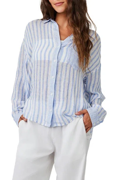 Bella Dahl Contrast Pocket Boyfriend Shirt In Blue Sky Stripe
