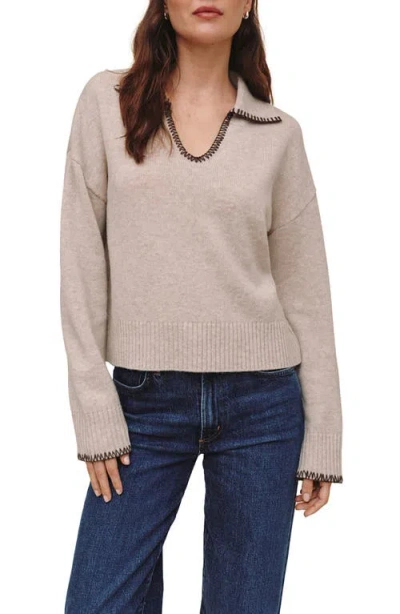 Bella Dahl Contrast Stitch Merino & Cashmere Sweater In Brown