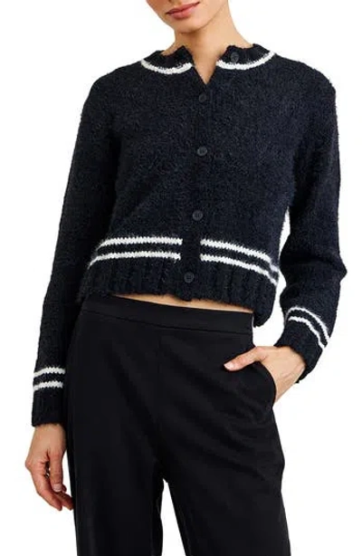Bella Dahl Contrast Stripe Cardigan In Black In Blue