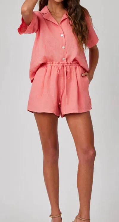 Bella Dahl Short Sleeve Flowy Button Down Linen Shirt In Cmlcl-camellia Coral