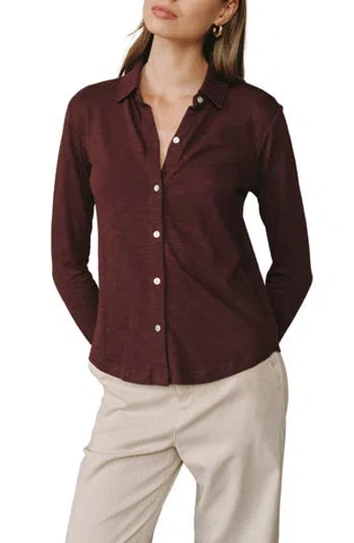 Bella Dahl Cotton Knit Button-up Shirt In Burgundy