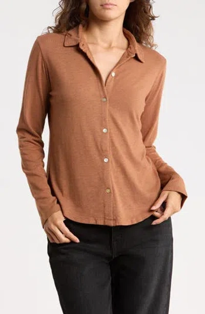 Bella Dahl Cotton Knit Button-up Shirt In Brown